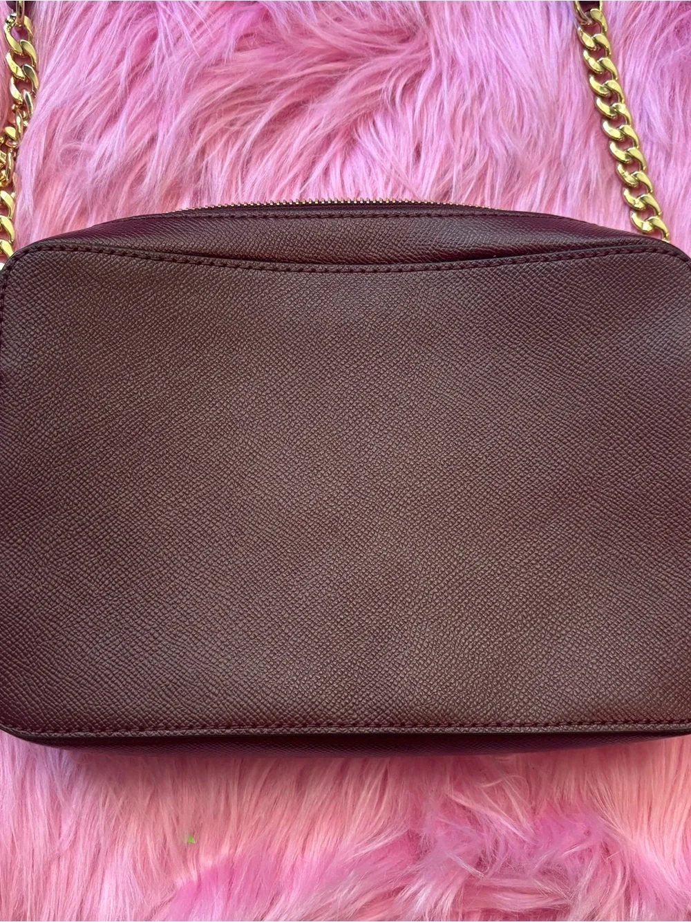 Michael Kors Jet Set Large Burgundy Saffiano Leather Crossbody Bag Gold Chain